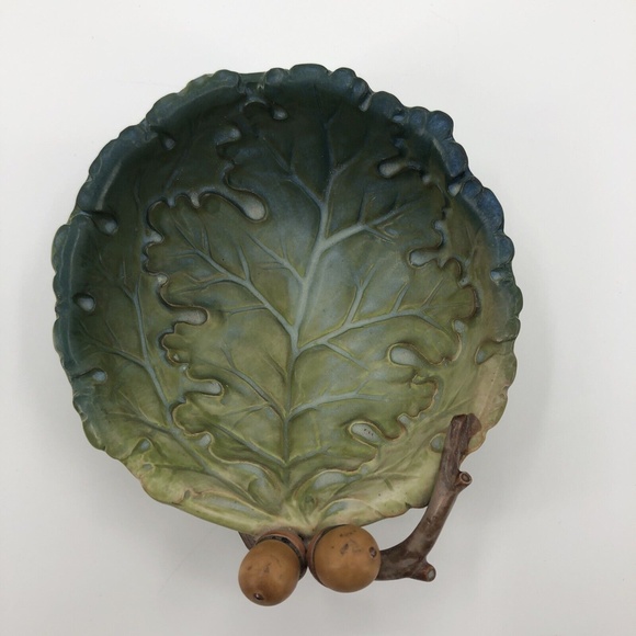 Takahashi San Francisco Porcelain Hand Painted Bowl Oak Leaves Acorns Green 6" - Picture 6 of 12